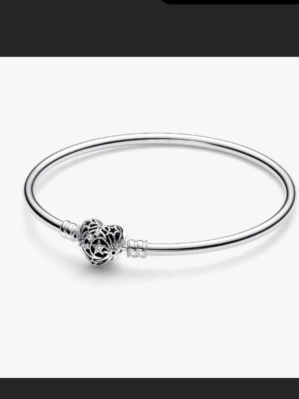 Pandora Silver Openwork Heart Charm Bangle - Silver